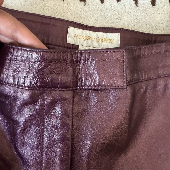 VTG 100% Leather Pants | 90s High Waist Biker | Metallic Burgundy - Picture 6 of 13